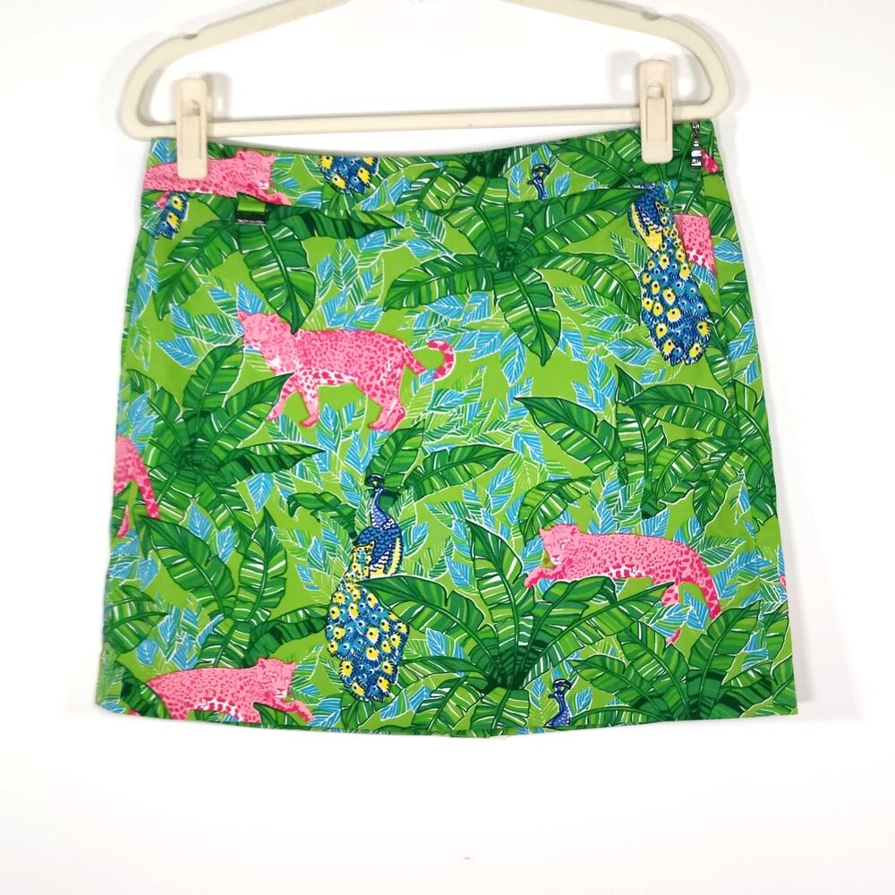 Polo Golf Ralph Lauren Cotton Skort Jungle Leopard Peacock Print Green Pink 6